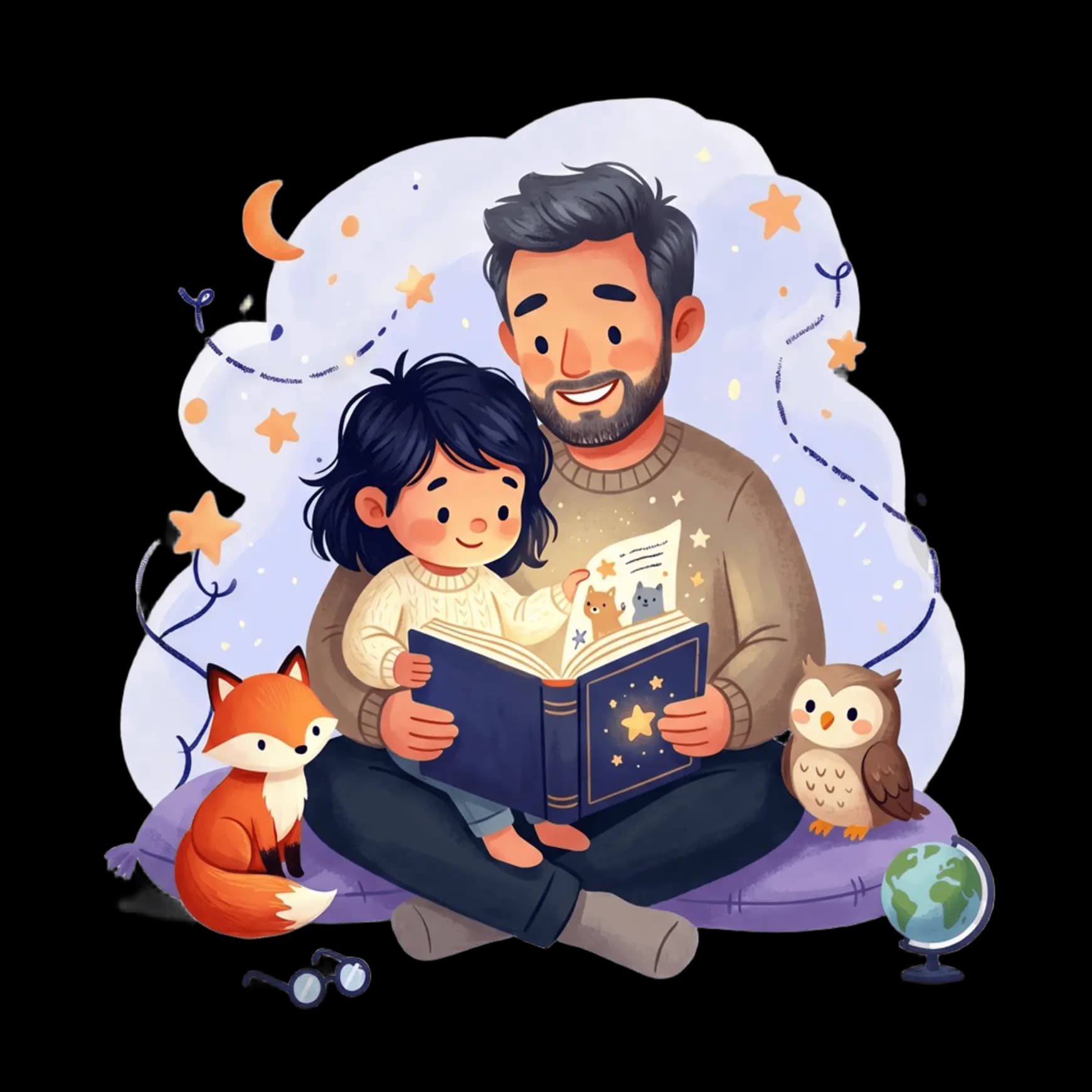 EmmaWonder with an open illustrated storybook, inviting families to read free weekend stories