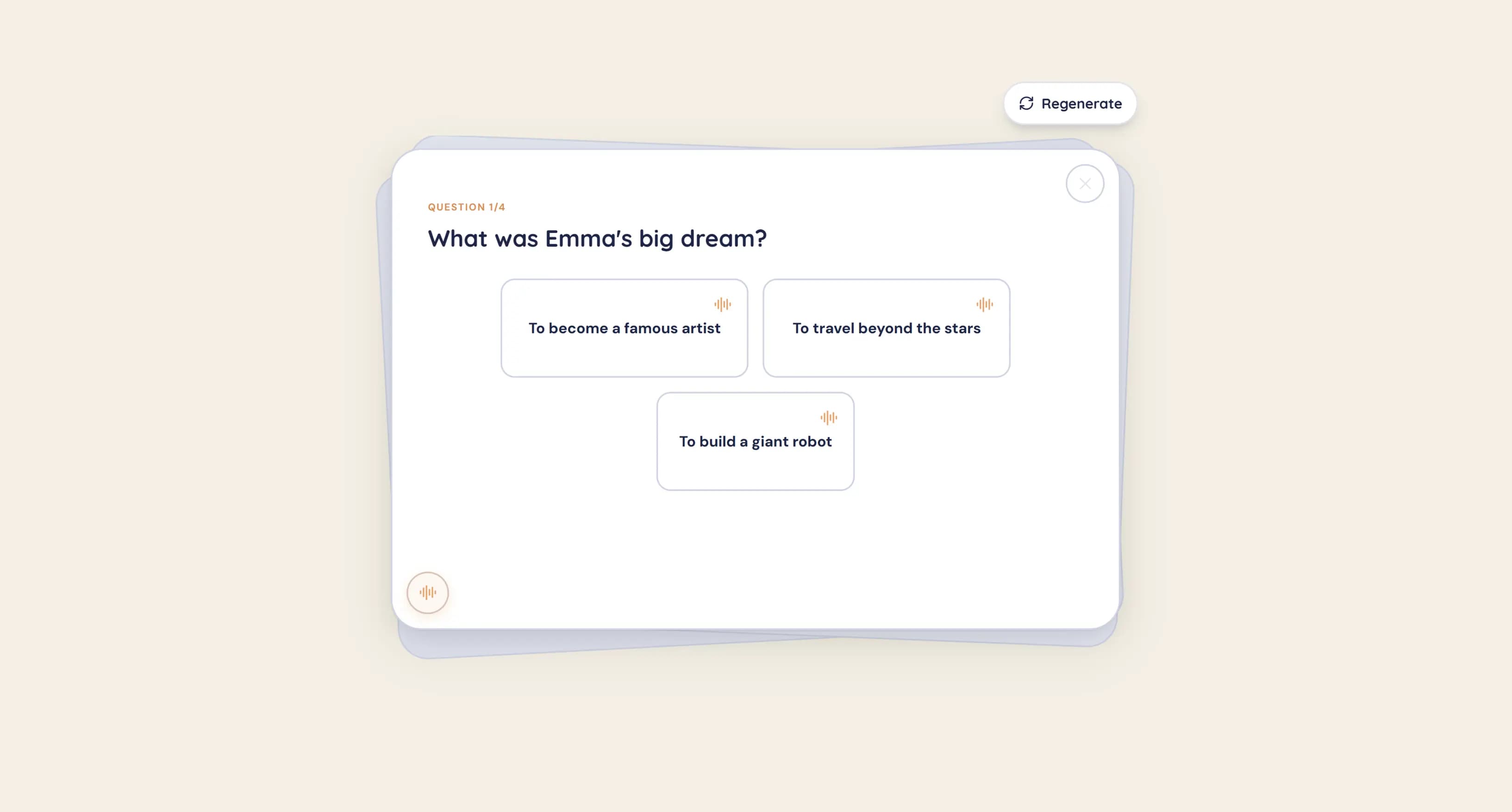 Story comprehension quiz in the app