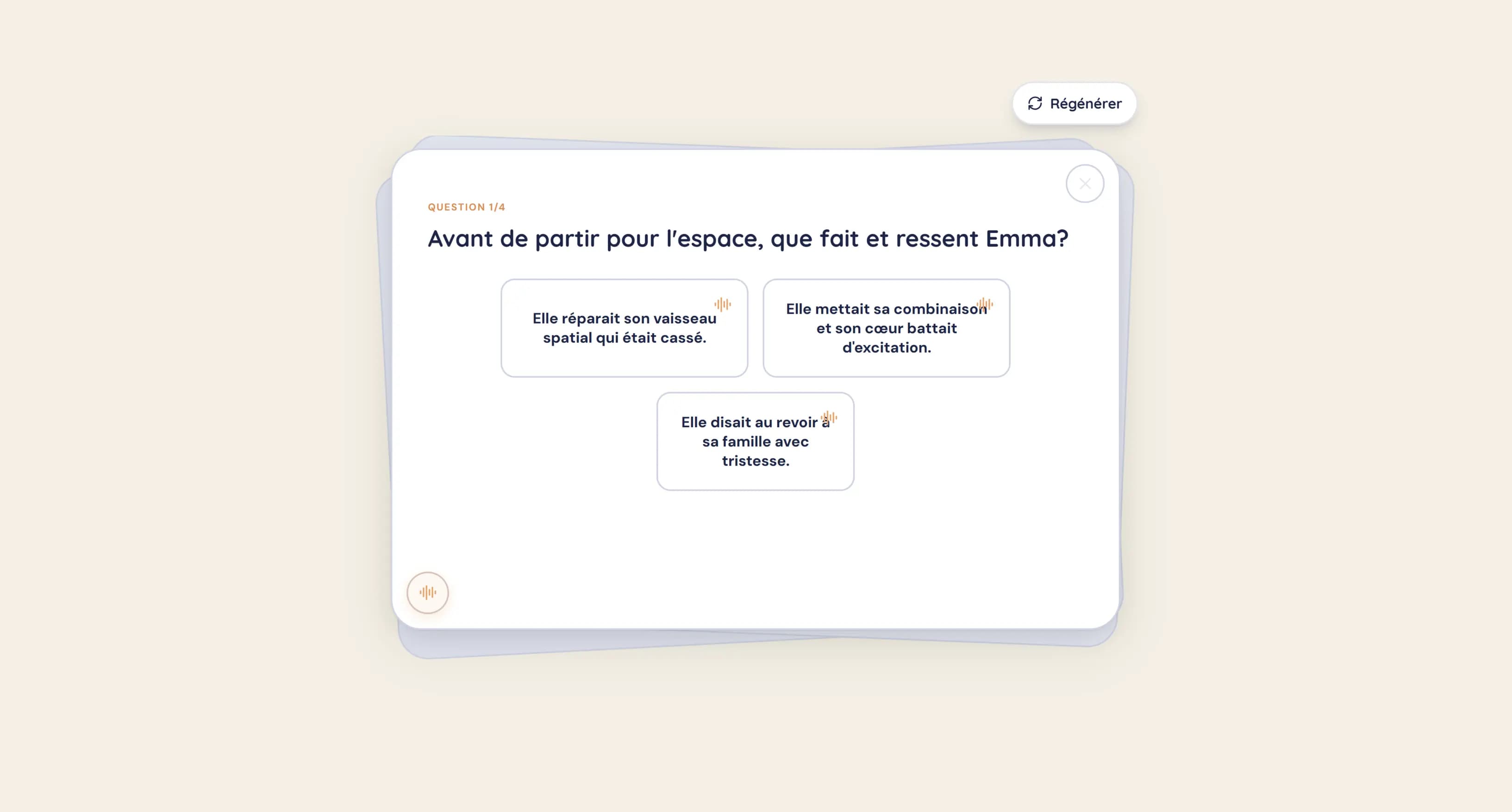 Quiz de compréhension dans l'appli